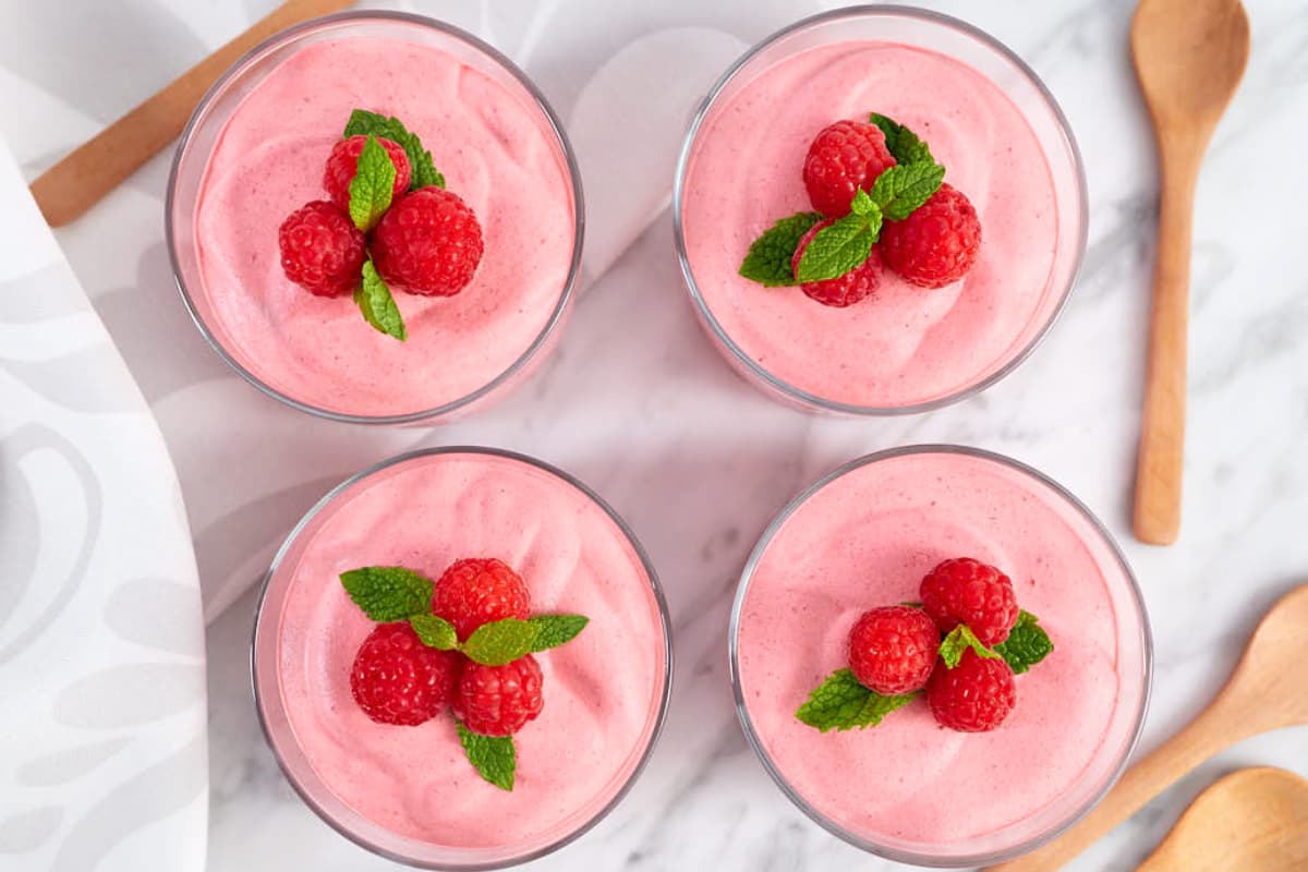 A dish of Keto Raspberry Mousse.