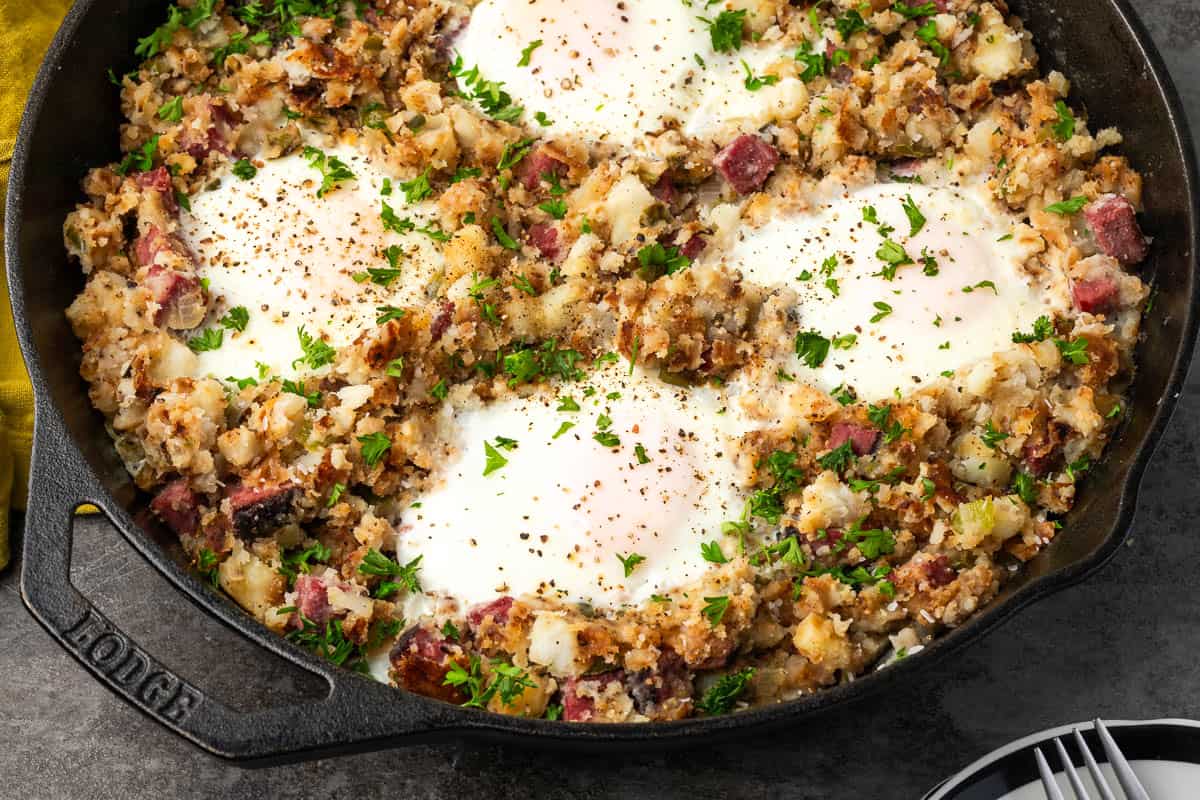 A dish of Pastrami Hash.