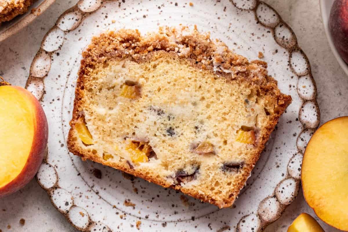 A plate of Peach Cobbler Cake.