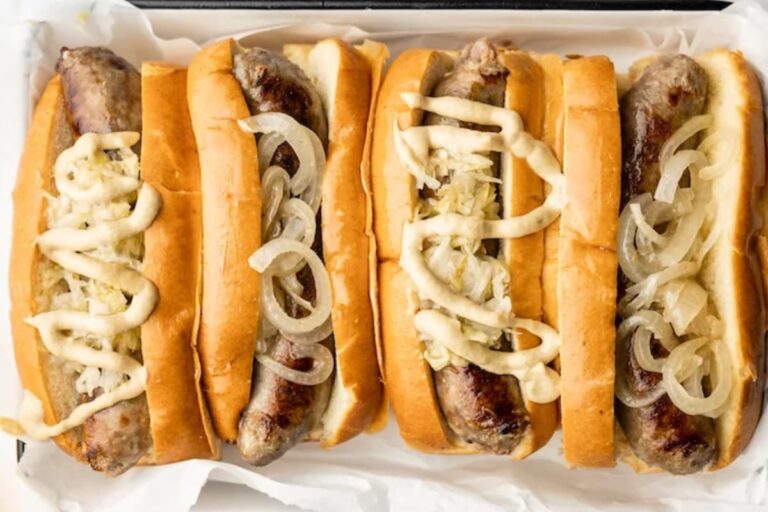 A plate of slow cooker brats.