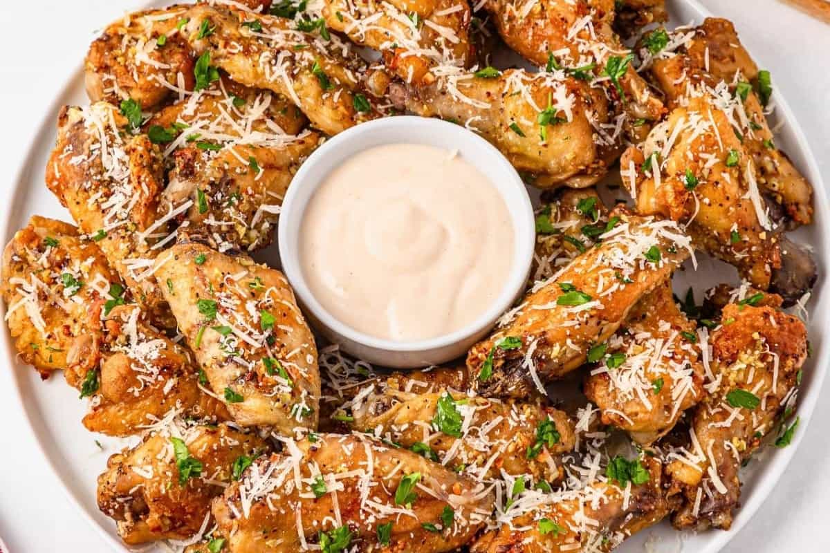 A plate of Slow Cooker Garlic Parmesan Wings.