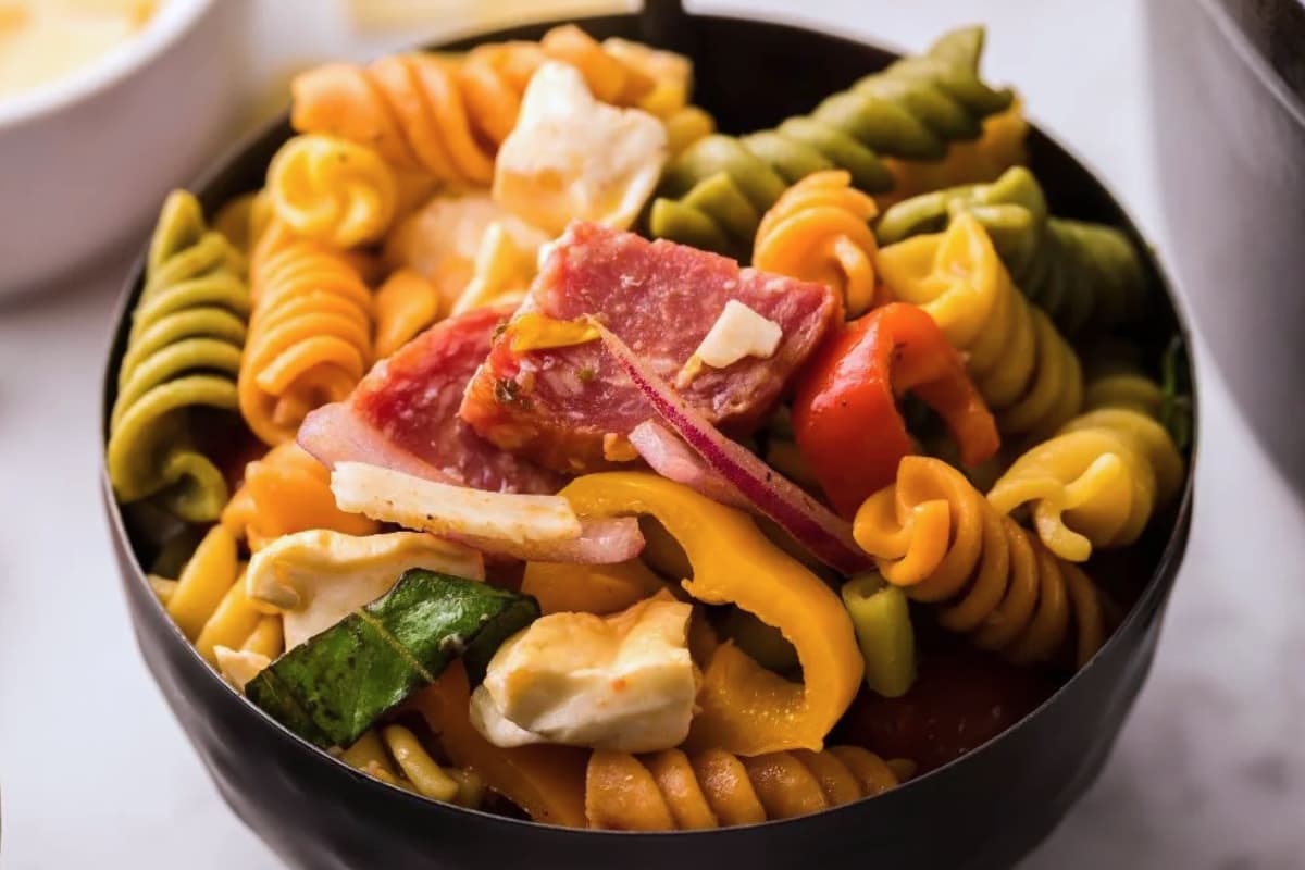 A bowl of Smoked Italian Pasta Salad.