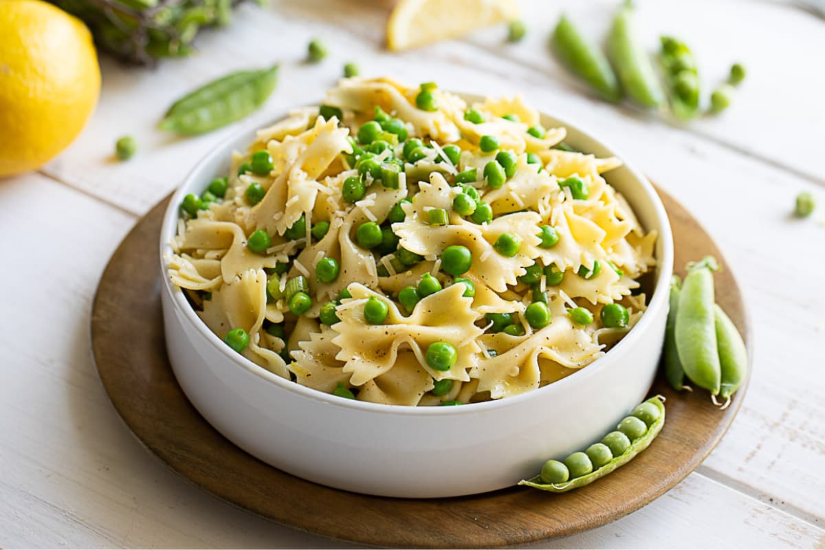 A bowl of Bowtie Pasta Salad.