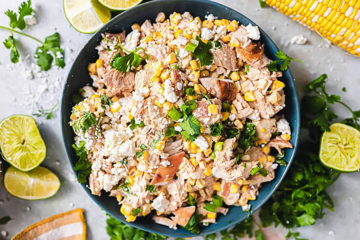 A dish of Mexican Street Corn Chicken Salad.