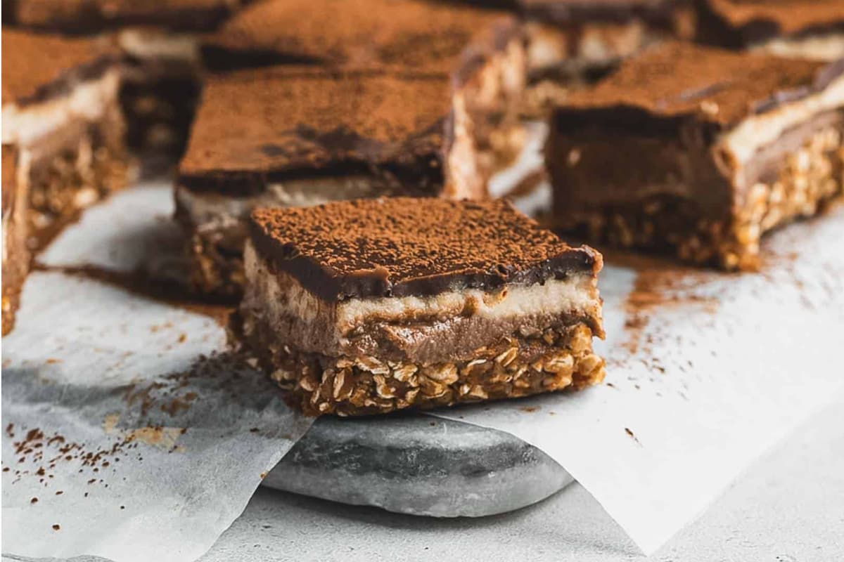 A plate of Tiramisu Protein Bars.