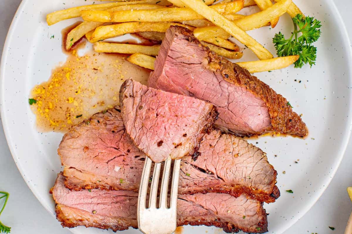 A plate of Tri Tip Steak.