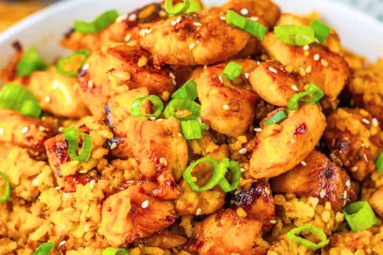 A bowl of BBQ Chicken Fried Rice.