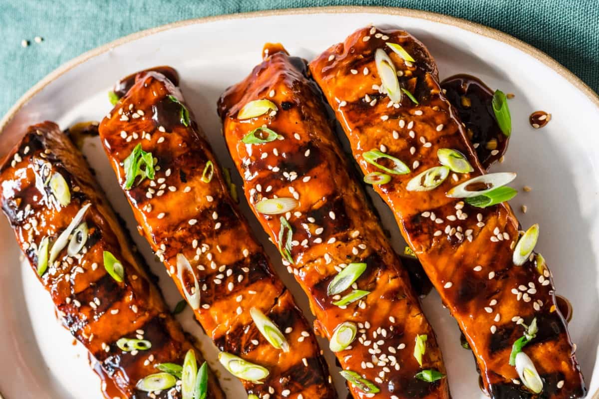 A plate of Teriyaki Salmon.