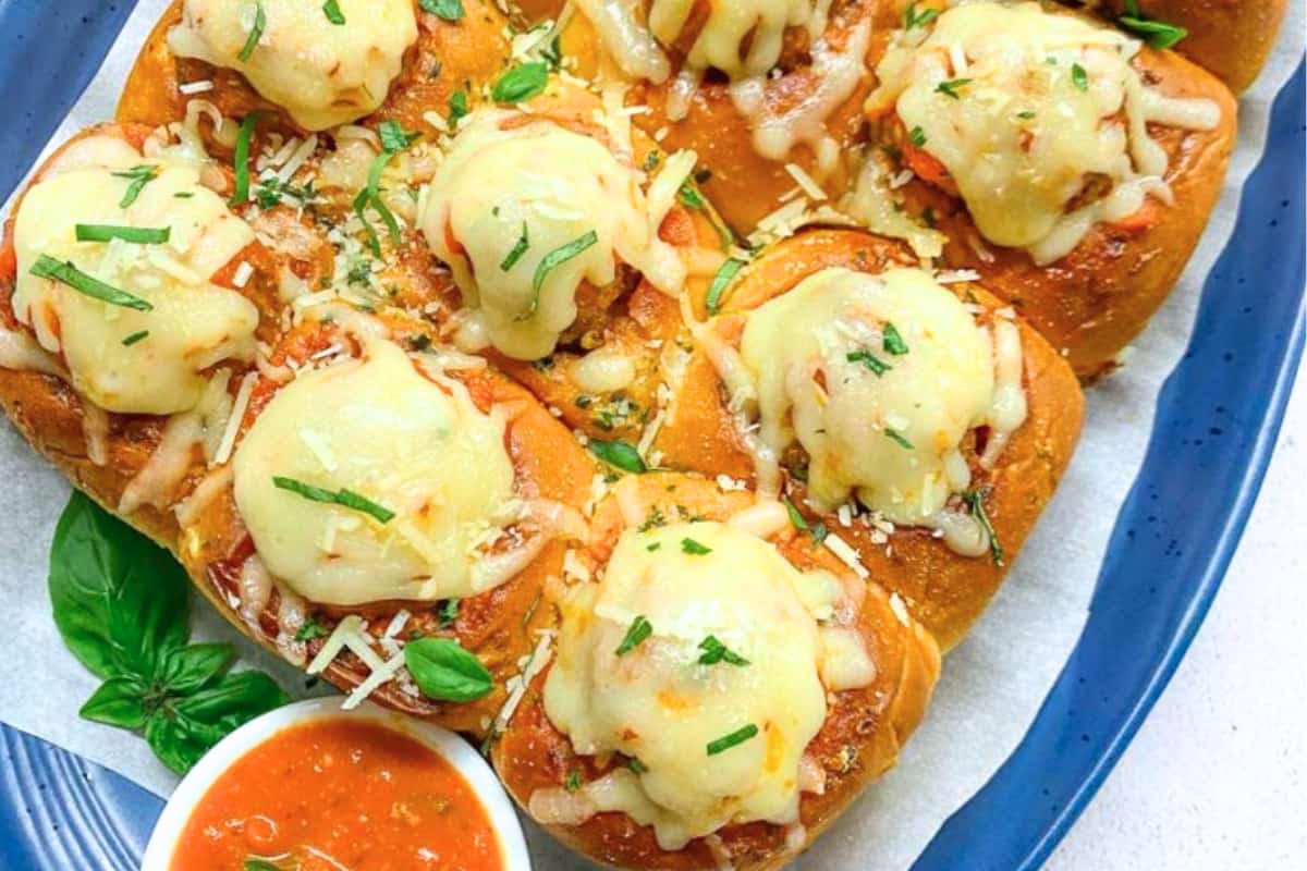A dish of Pull Apart Meatball Sliders.