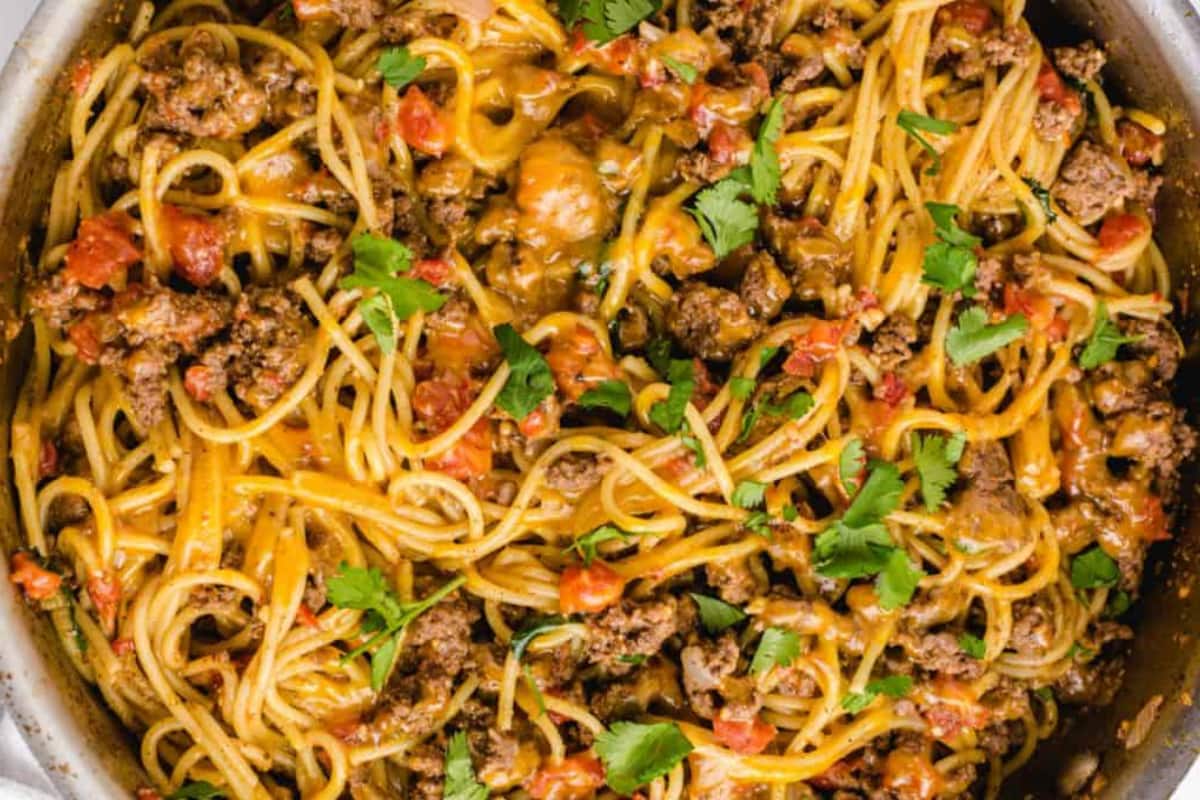 A dish of Taco Spaghetti.