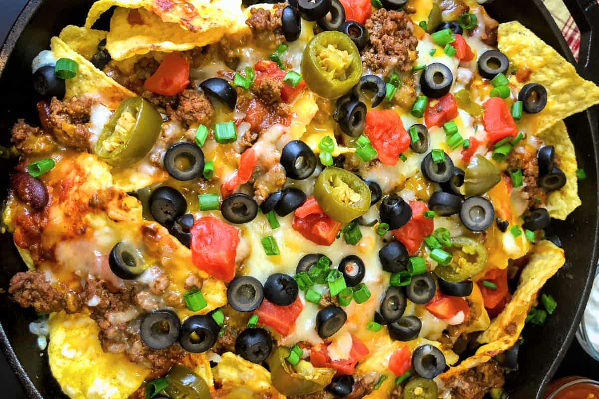 A dish of Cast Iron Skillet Nachos.