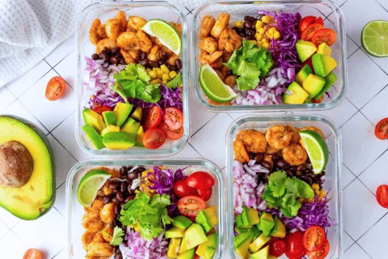 Dishes of Shrimp Taco Salad Bowls.