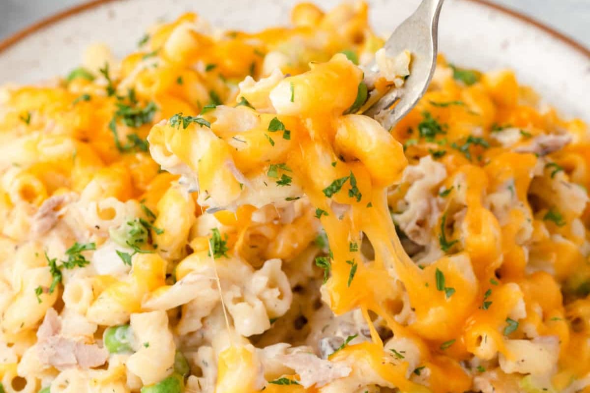 A dish of Tuna Macaroni Casserole.