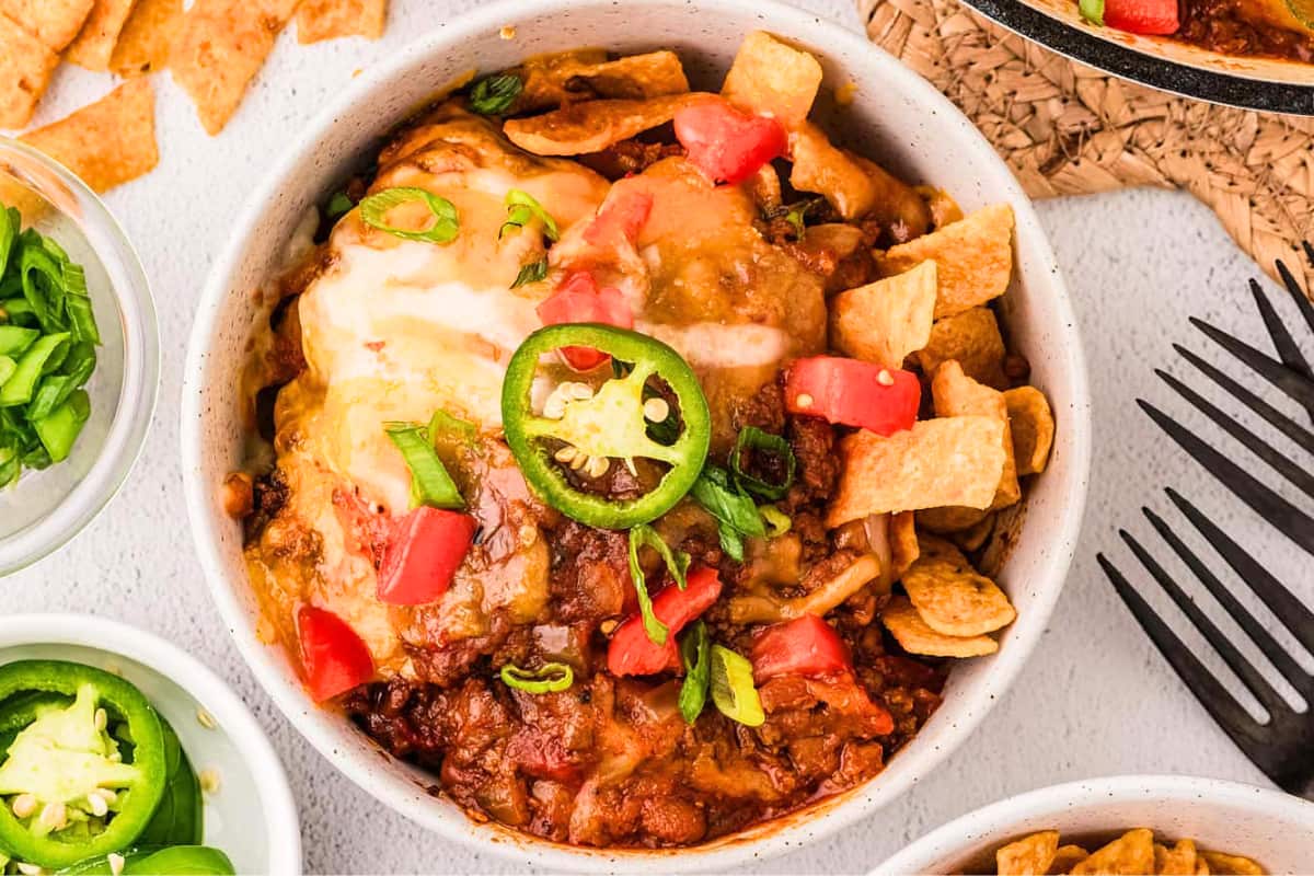 A dish of One-Pan Frito Pie.