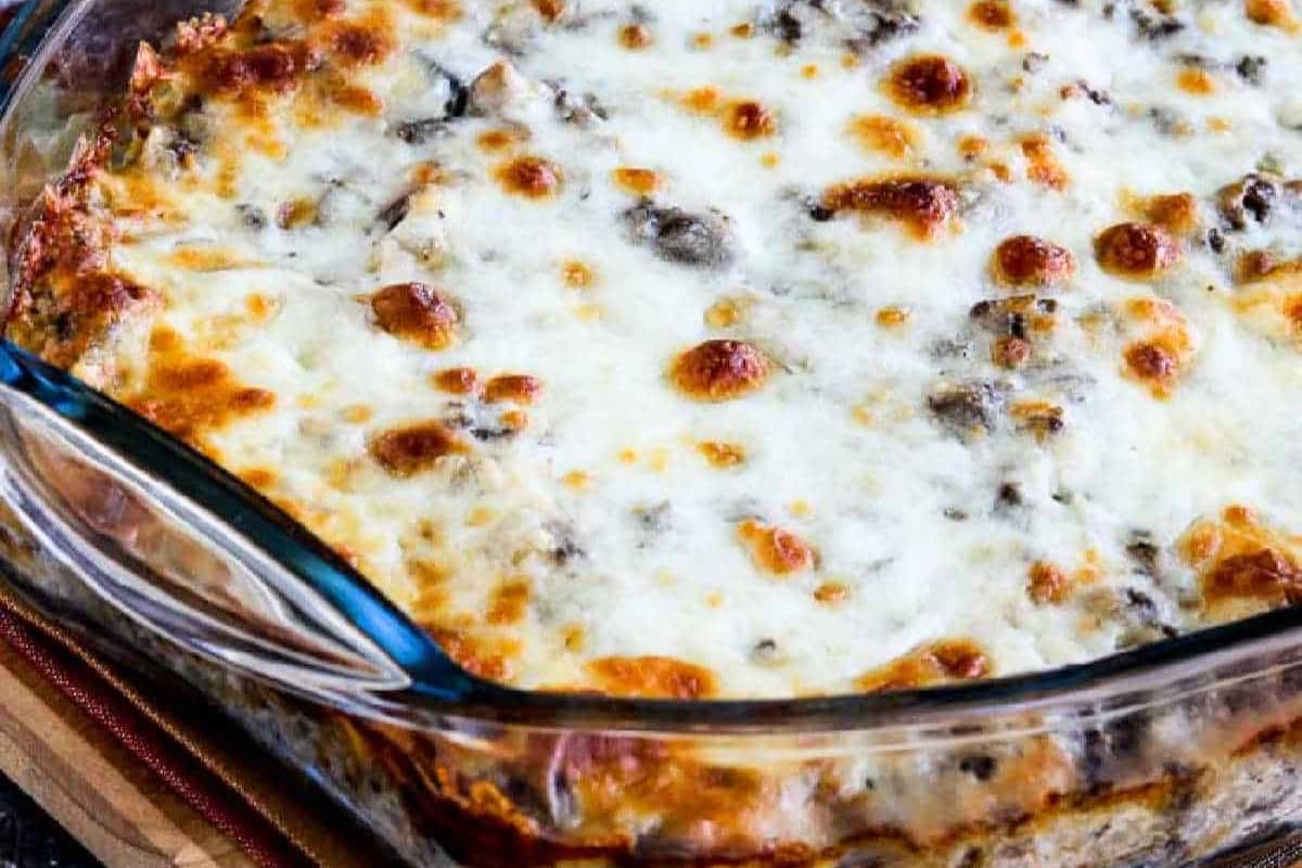 A dish of Ground Beef Stroganoff Casserole.