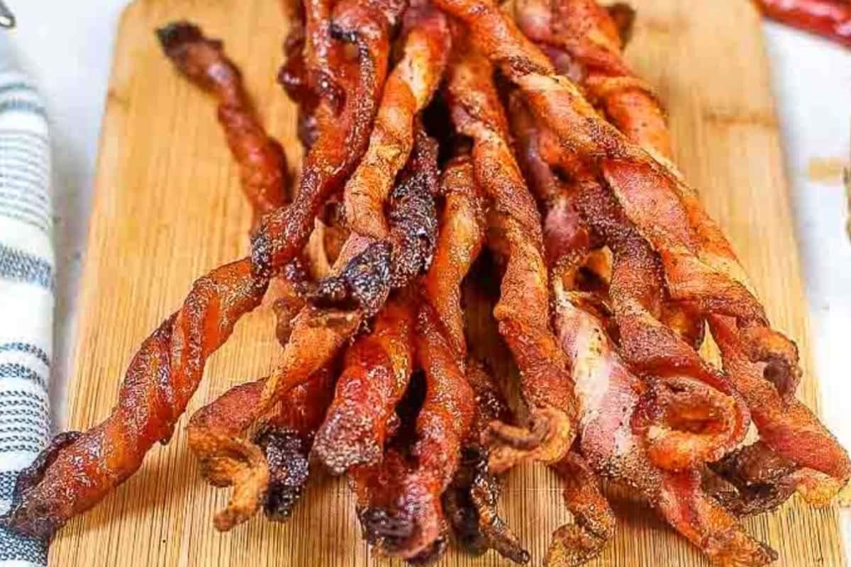 A plate of Air Fryer Twisted Bacon.