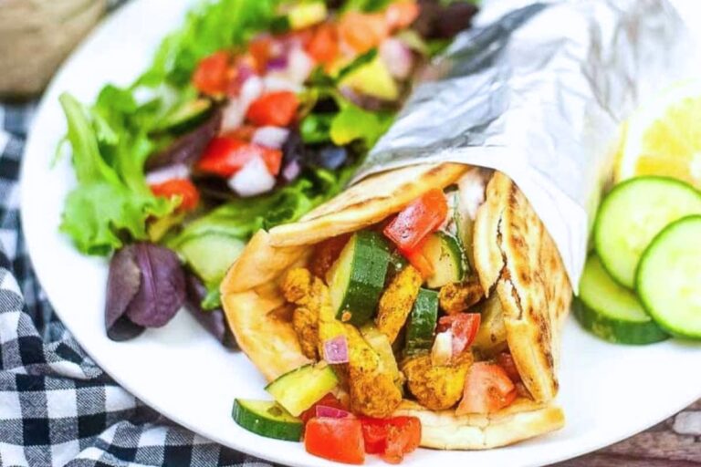 A plate of Air Fryer Chicken Shawarma Wraps.