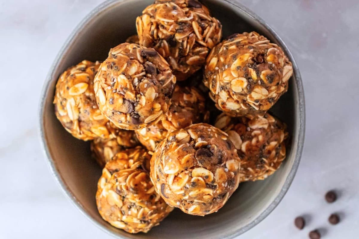 A dish of Almond Butter Protein Balls.