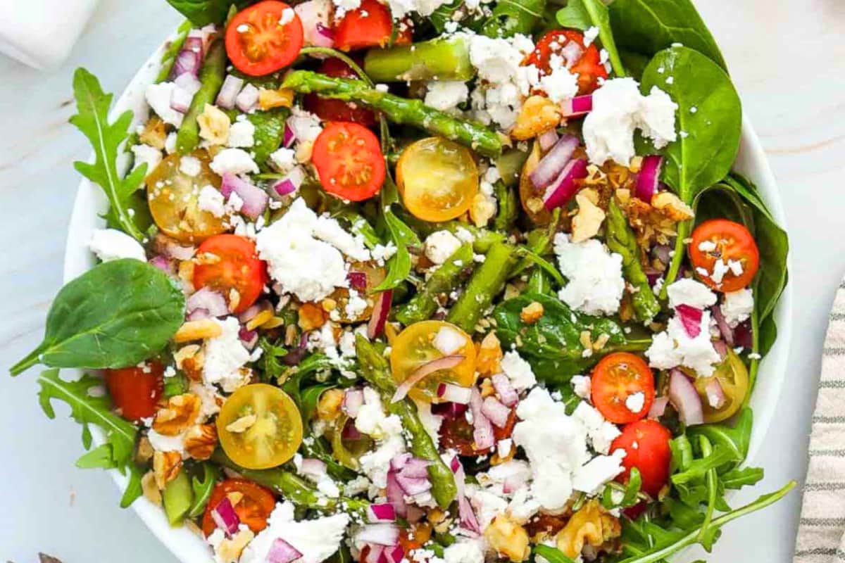 A dish of Goat Cheese and Asparagus Salad.