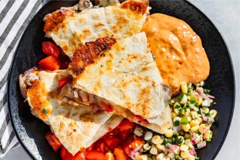 A plate of Steak Quesadillas.