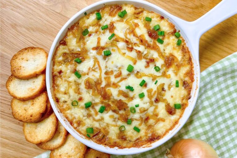 A dish of Baked Caramelized Onion Dip.