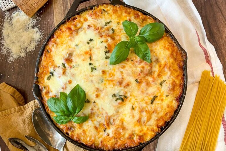A dish of Baked Spaghetti Casserole.