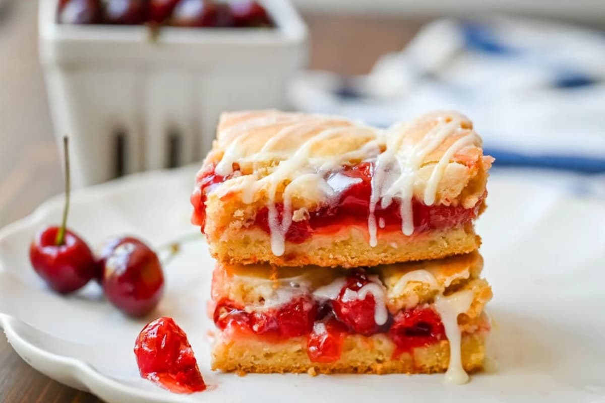 A plate of Cherry Pie Bars.