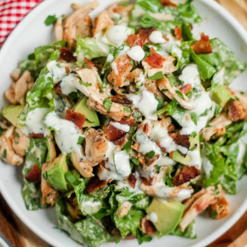 A plate of chicken bacon ranch salad.