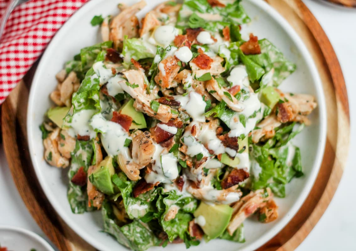 A plate of chicken bacon ranch salad.