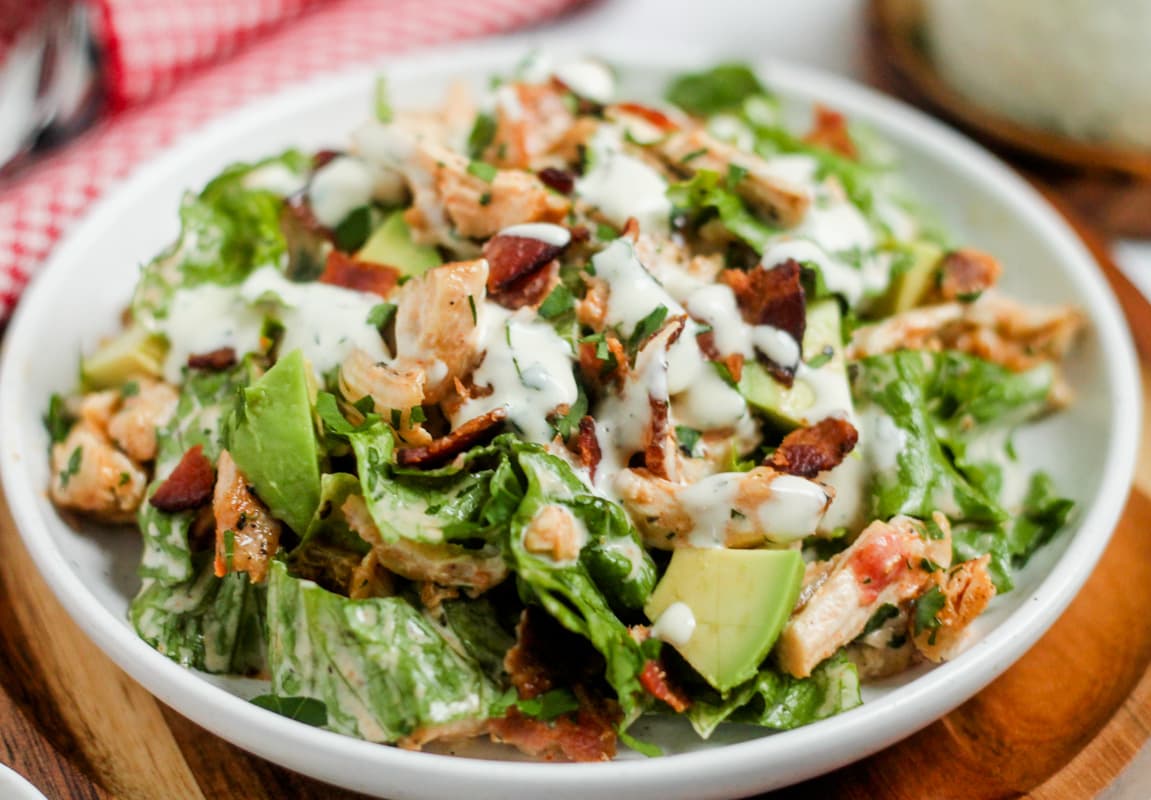 A plate of chicken bacon ranch salad.