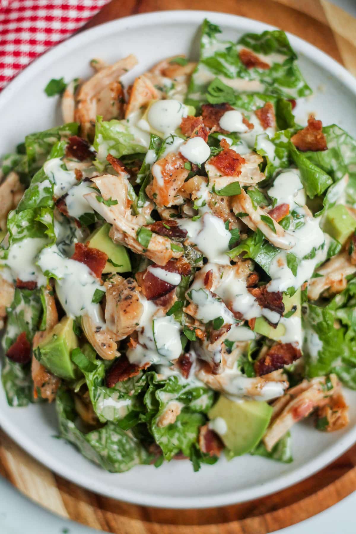 A plate of chicken bacon ranch salad.