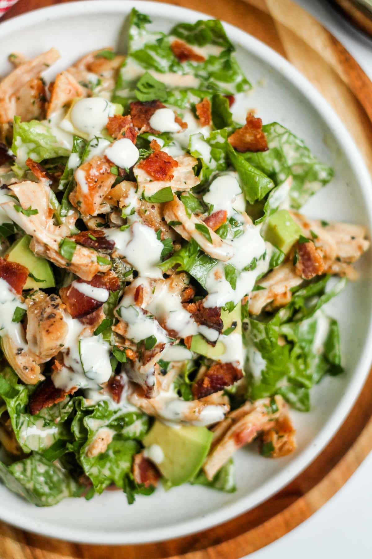 A plate of chicken bacon ranch salad.
