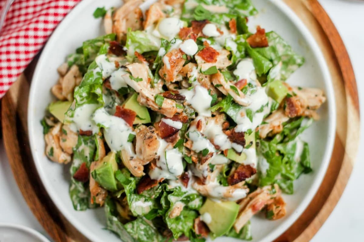 A plate of Chicken Bacon Ranch Salad.