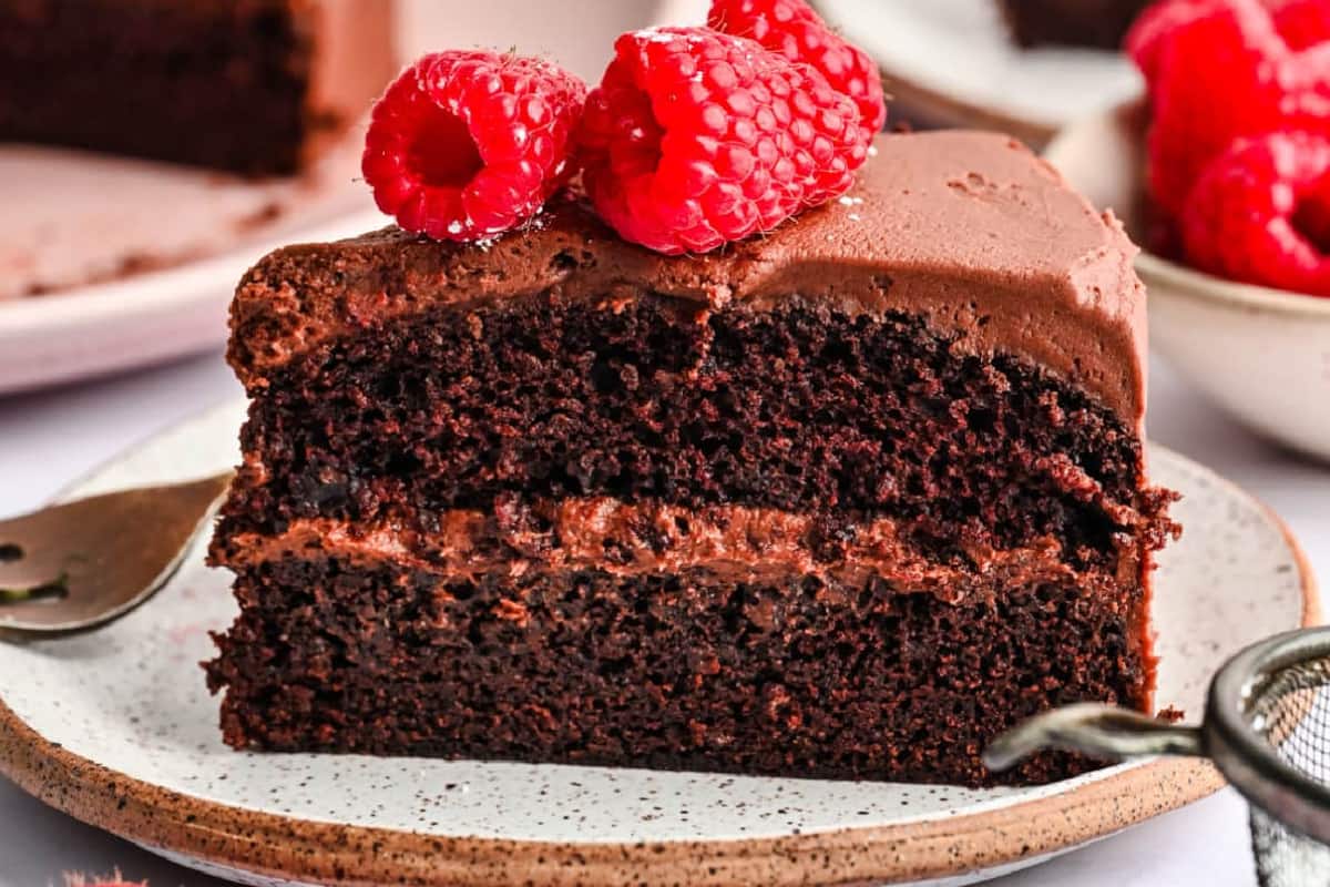 A plate of Chocolate Brownie Cake.
