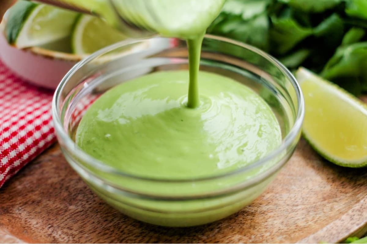 A dish of Avocado Cilantro Dressing.