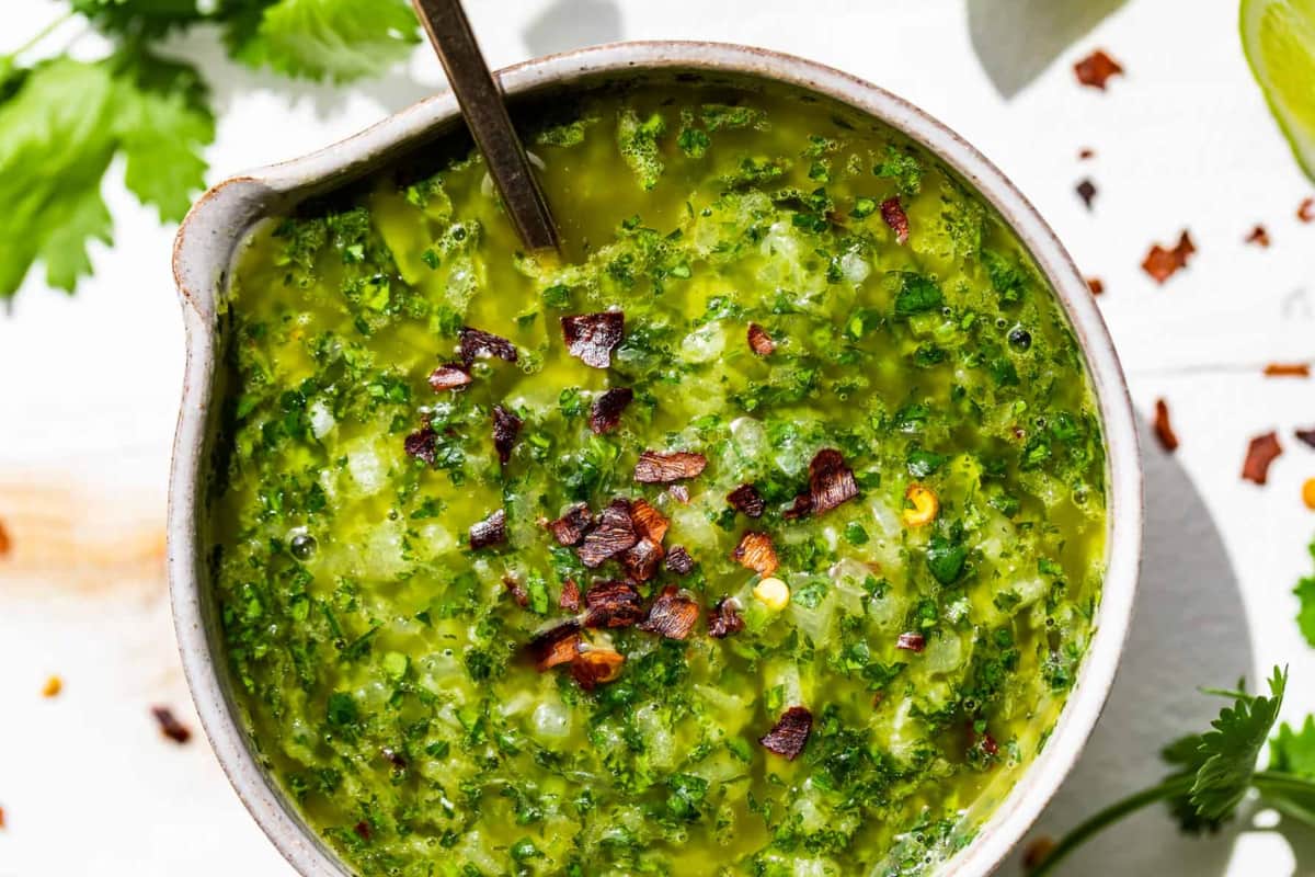 A dish of Cilantro Chimichurri.