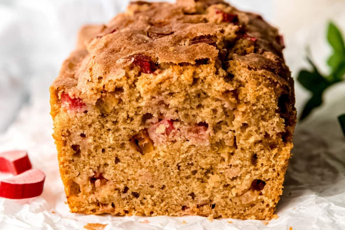A plate of Cinnamon Sugar Rhubarb Bread.