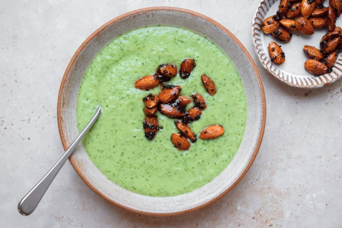 A bowl of Cold Cucumber Soup.