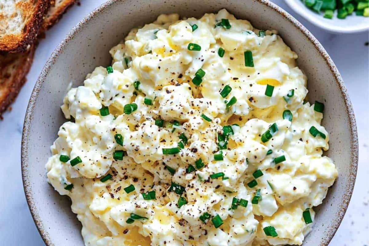 A bowl of No-Mayo Cottage Cheese Egg Salad.