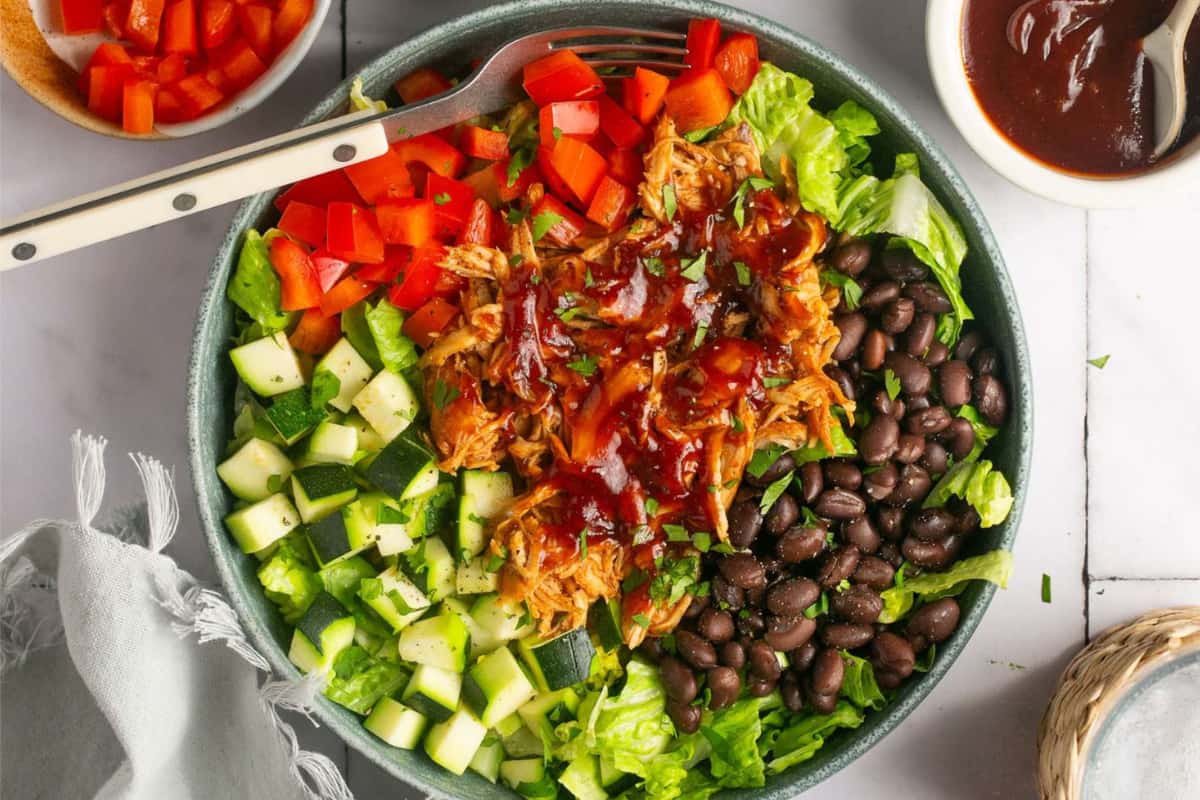 A bowl of BBQ Chicken Salad Bowl.