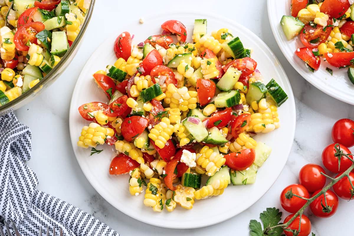 A plate of Fresh Corn Salad.