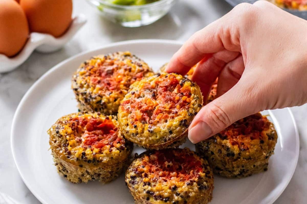 A plate of Salsa Quinoa Egg Bites.