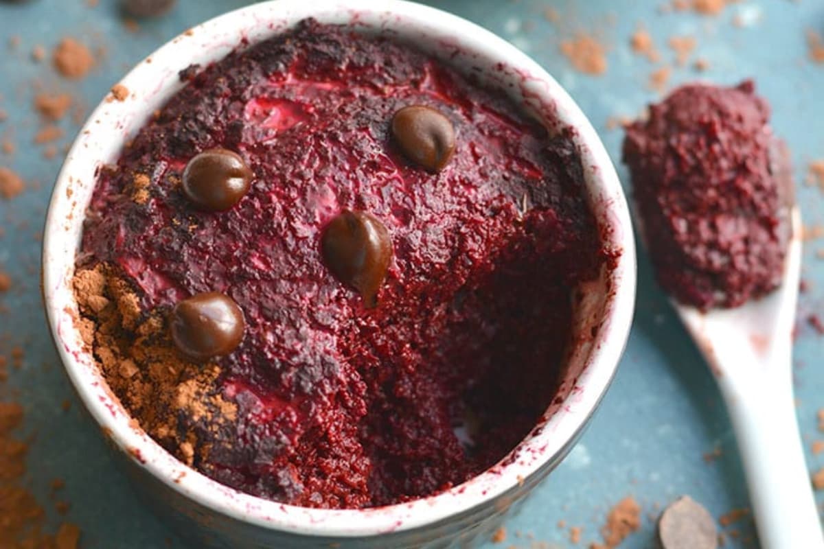 A dish of Single Serve Red Velvet Brownie.