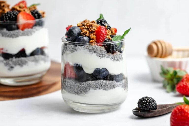 A dish of Healthy Greek Yogurt Parfait.
