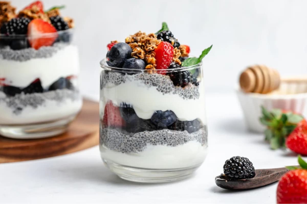 A dish of Healthy Greek Yogurt Parfait.