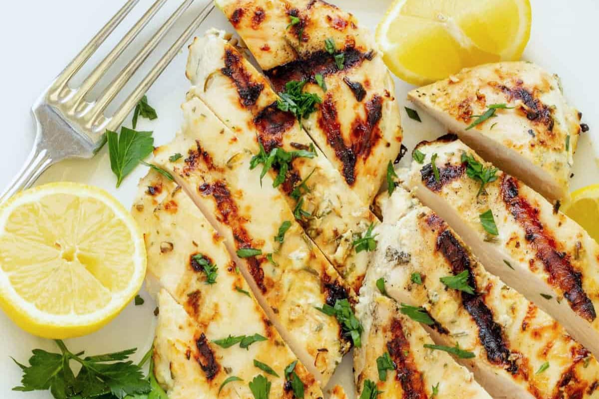 A plate of Grilled Yogurt Marinated Chicken.