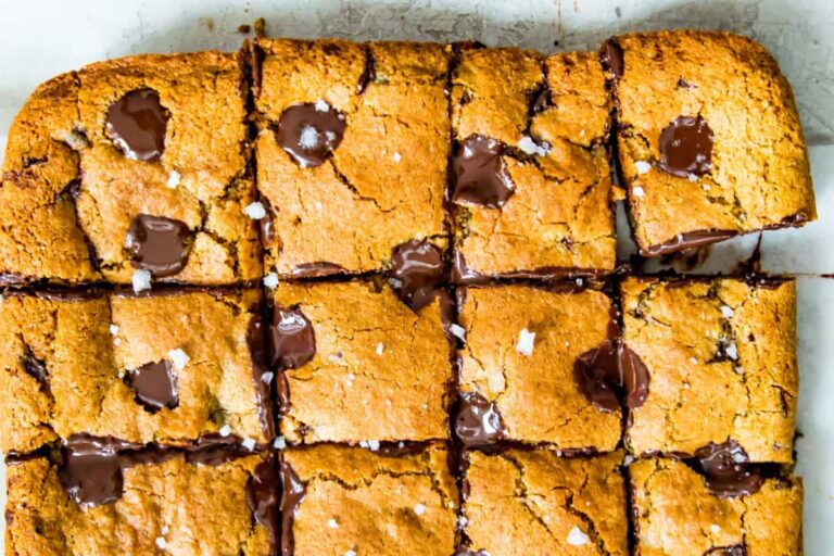 A plate of Paleo Chocolate Chip Cookie Bars.