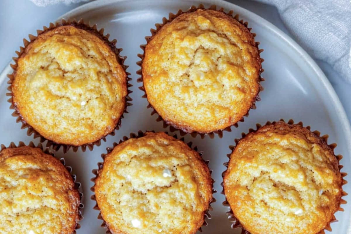 A plate of Banana Cottage Cheese Muffins.