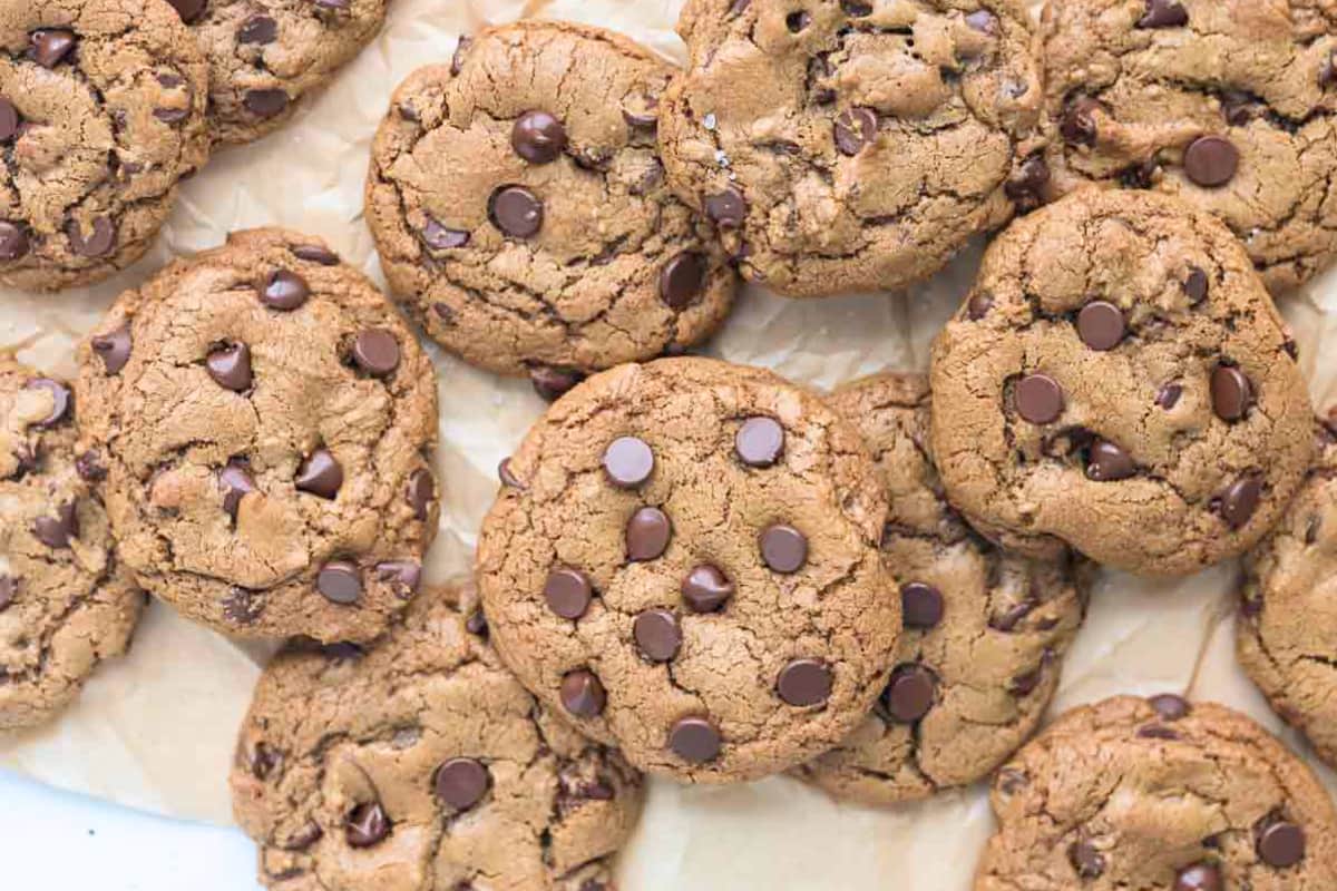 A dish of Coconut Sugar Chocolate Chip Cookies.