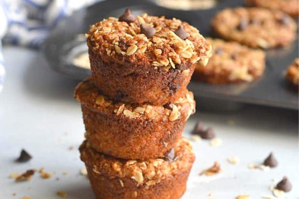 A plate of Greek Yogurt Muffins with Cinnamon Streusel.